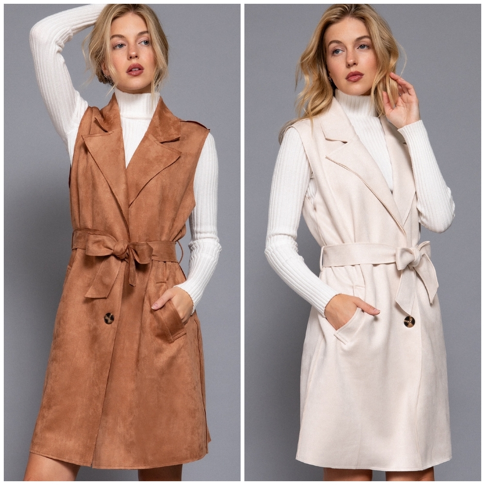 Gorgeous Faux Suede Caramel Longline Oversized Vest - Picture 8 of 9